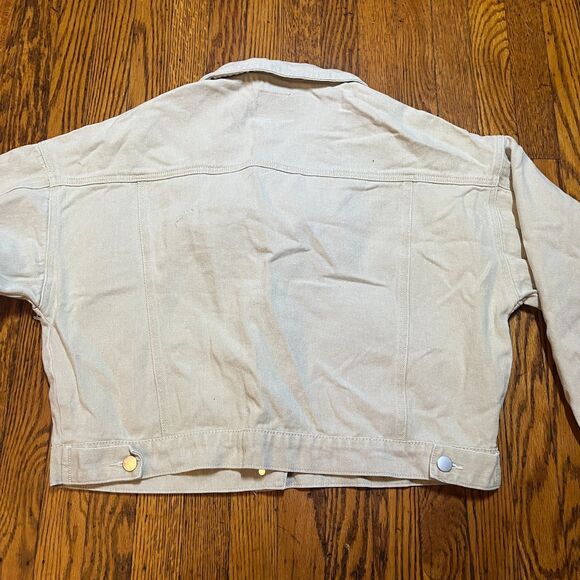Hayden LA Women's Cropped Denim Jacket Tan Beige Button Up Size L Large - Picture 7 of 9